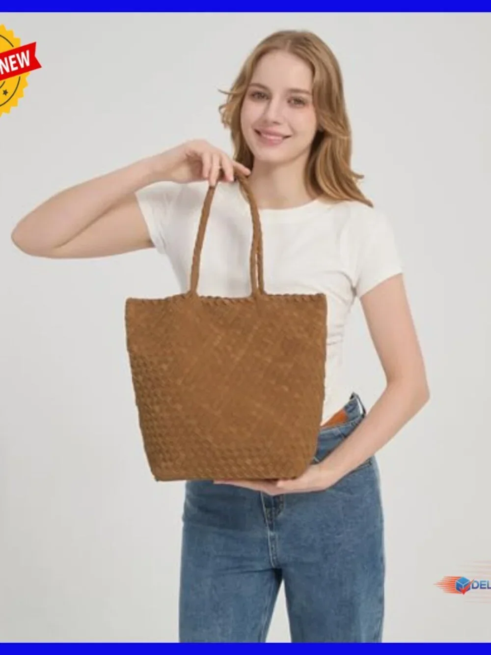 Woven Faux Suede Tote Set with Matching Pouch, Hobo Shoulder Bag